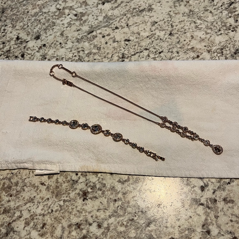 Givenchy Rose Gold Crystal Necklace + Bracelet